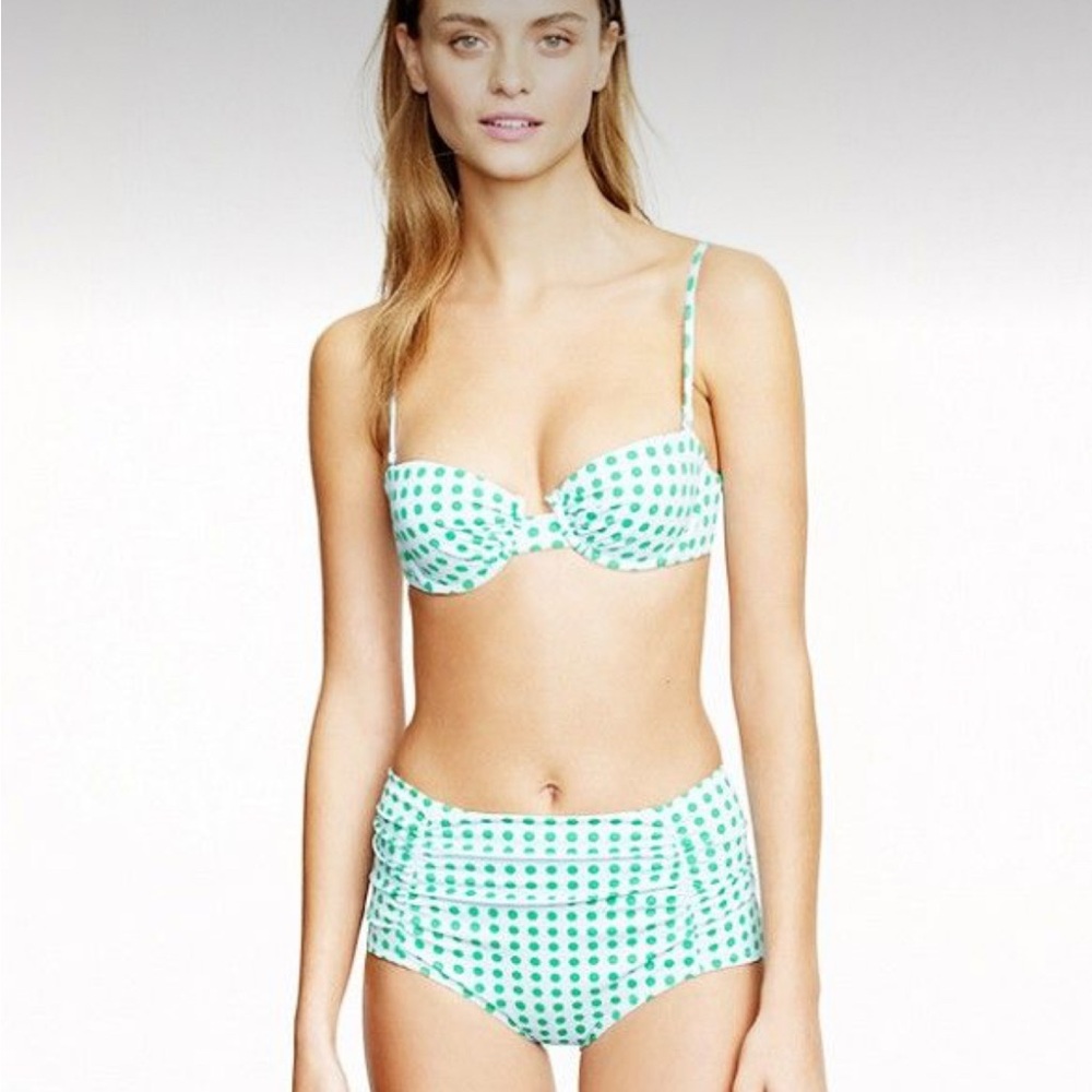 J.Crew Polka Dot Green and Blue Two Piece Swimsuit Bra size 36C Bottoms Small